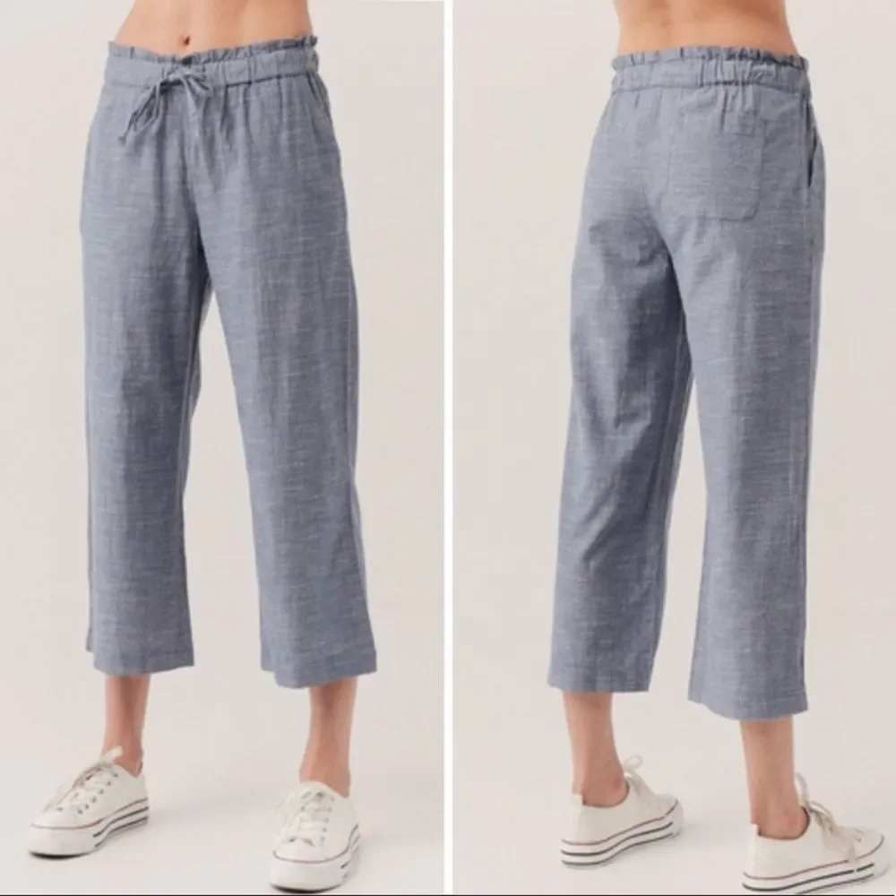 Pact Organic Textured Cotton Chambray Sunday Wide Leg Cropped Pants Womens XL